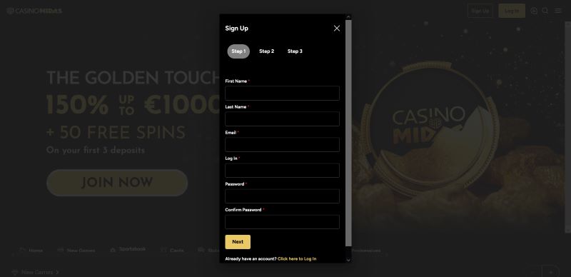 Casino Midas - Utwórz konto